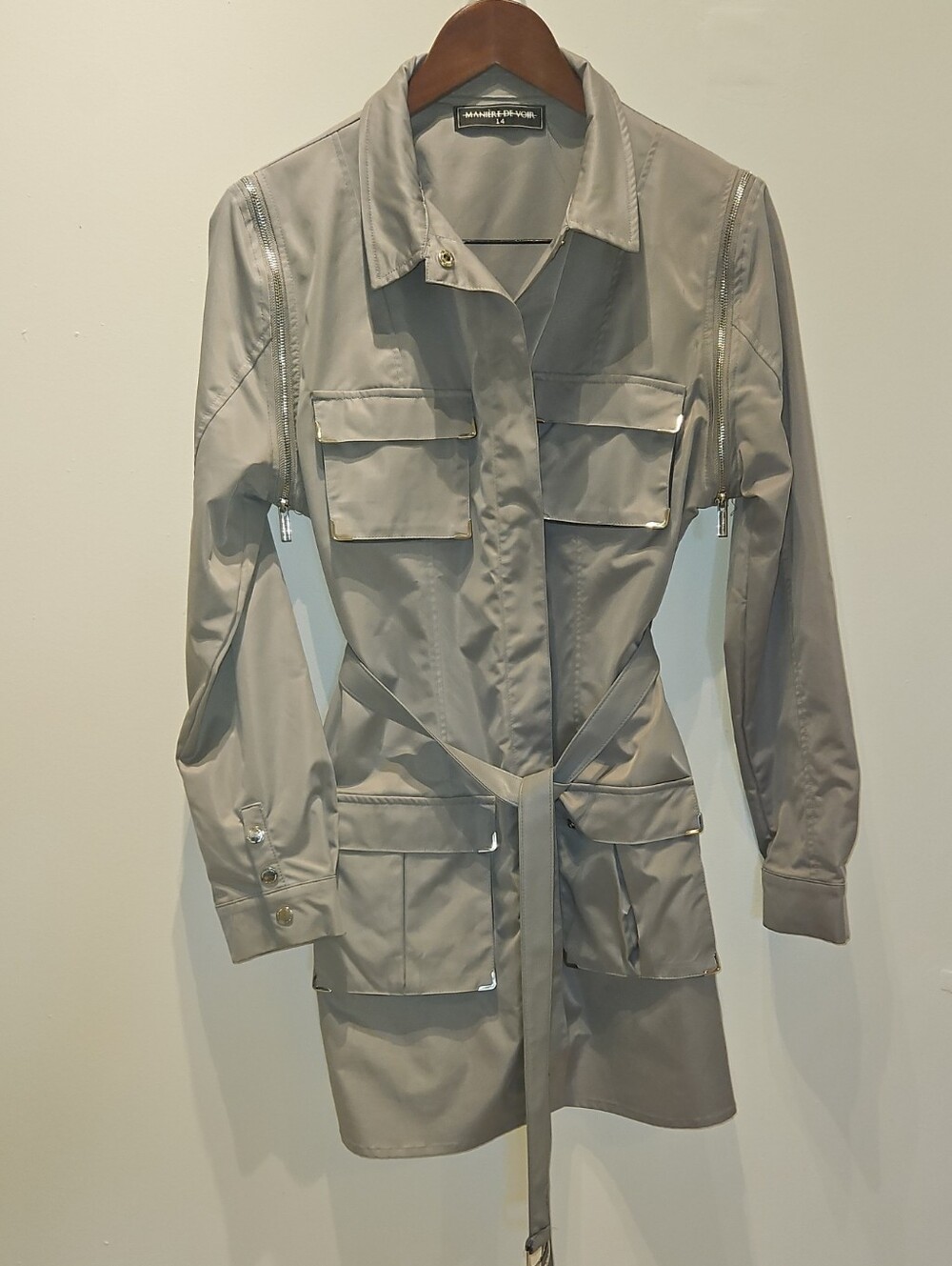 Maniere De Voir Light Gray Utility Jacket with Belt